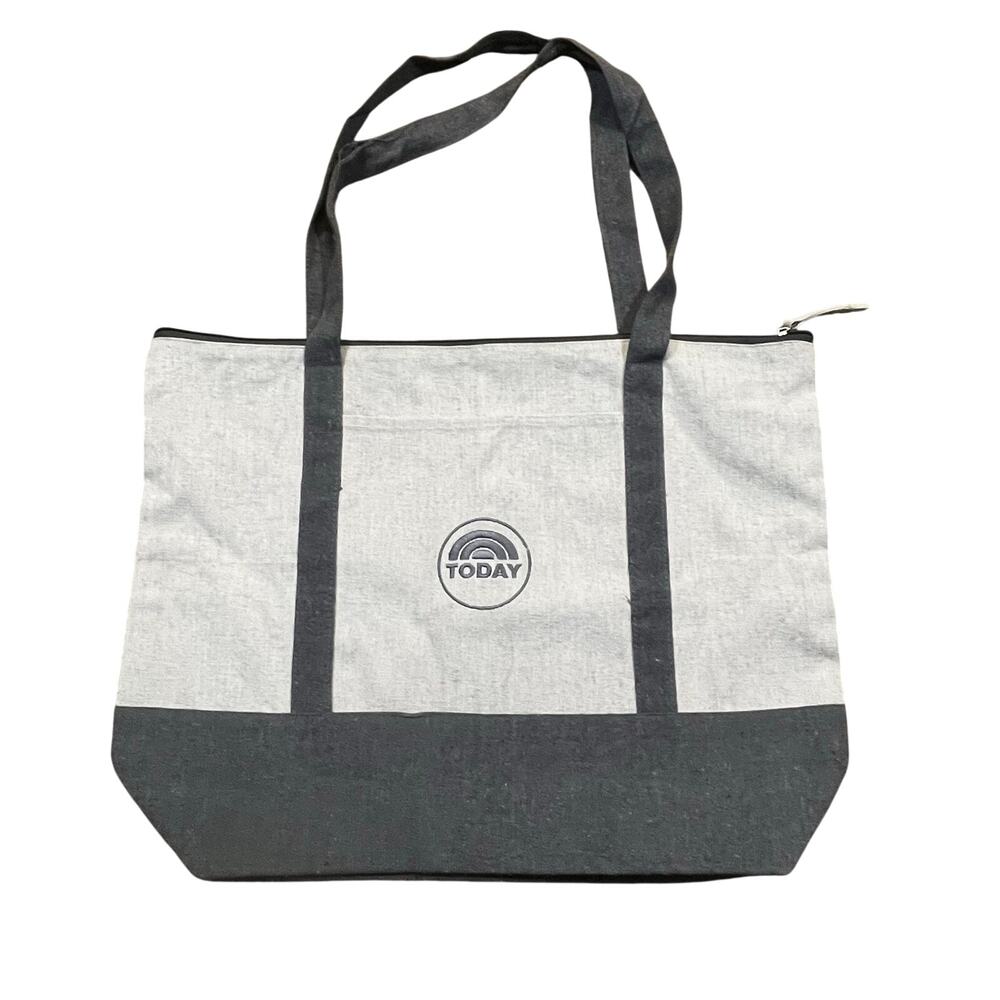 NBC Today‎ Show Canvas Tote Bag Gray Logo Zip Top Embroidered Logo